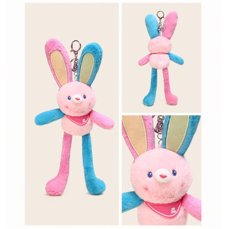 Cute Cartoon Color Blocked Rabbit Plush Toy Pendant With Ears Stretchable