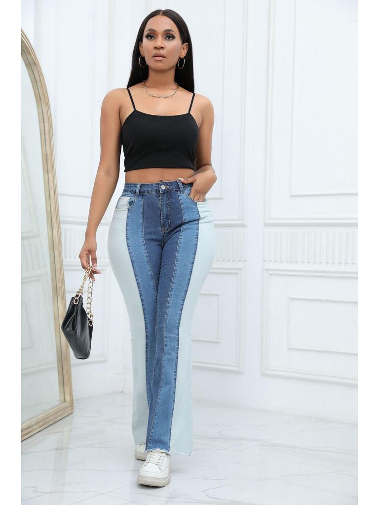 2026 Women's European American Flare Wide-Leg Jeans with Patchwork Elastic Fashion