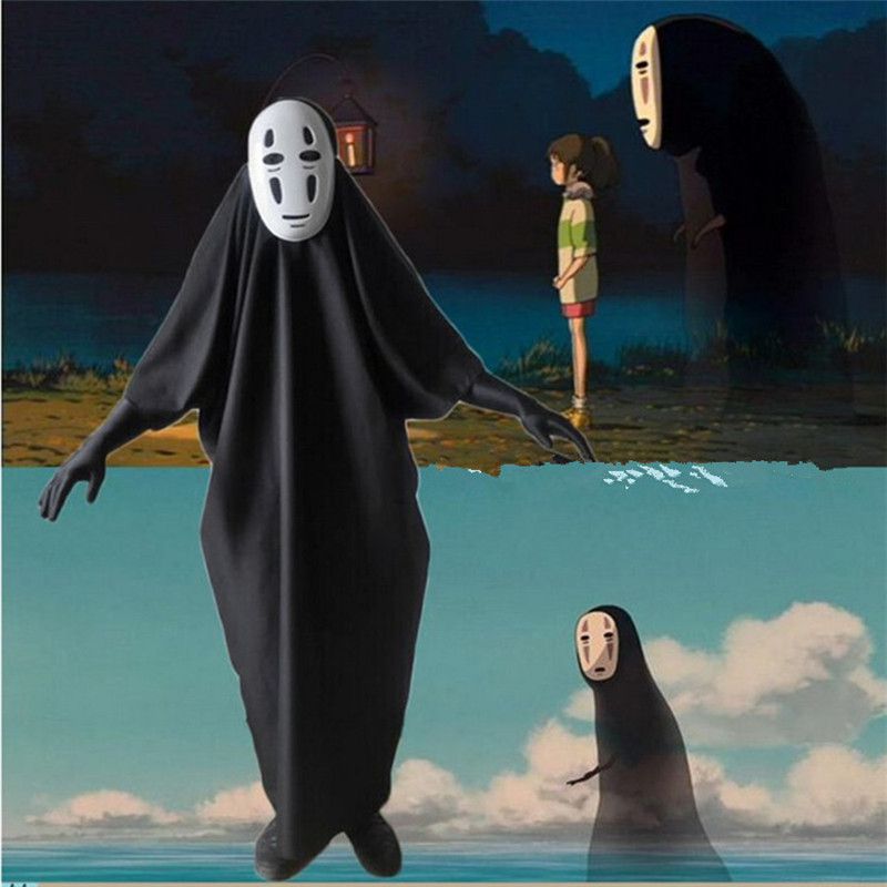 Away Spirited No Face Man Cosplay Costume Clothes Long Robe Mask Gloves Set Full