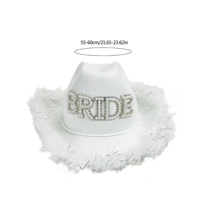 Pearl BRIDE Letter Cowboy Hats Wedding Party Cowgirl Hat Sunproof Hat with Plush Trim Western Elegant Dress Supply