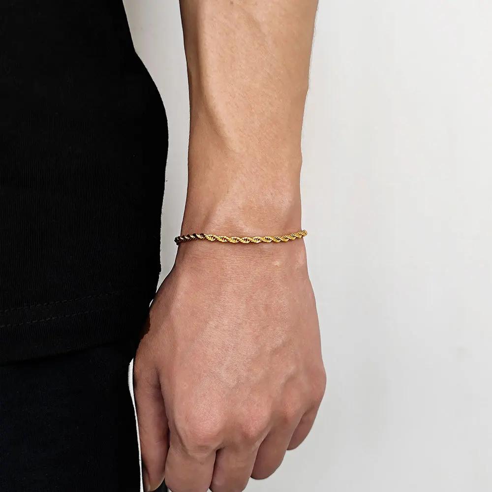 Stainless Steel Bracelet For Women Men 2/3/4/5/6MM Gold Color Twisted Rope Chain Bangle Fashion Never Fade Jewelry Accessories