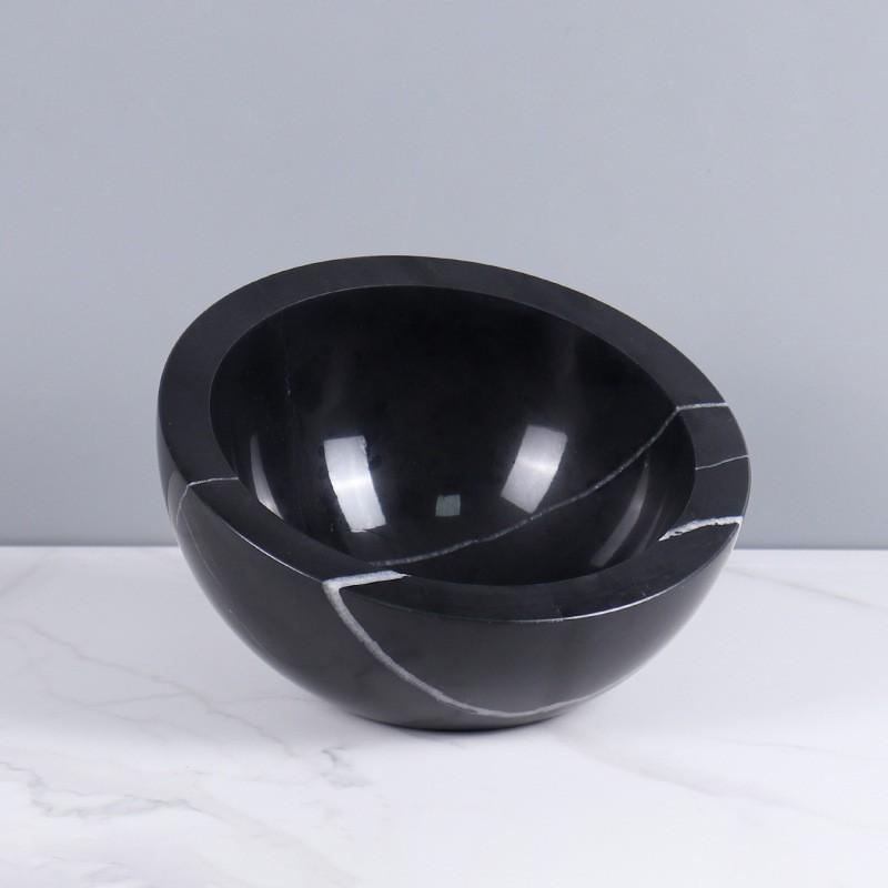 Natural Marble Fruit Bowl Living Room Table Decor Elegant Round Serving Tray In White Grey Black Vein Stone