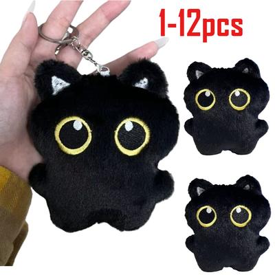 1-12pcs Black Cat Plush Toy Keychain 10cm Pendant Cute Plushie Key Chain for Bag Decoration Kawaii Doll for Brithday Gifts