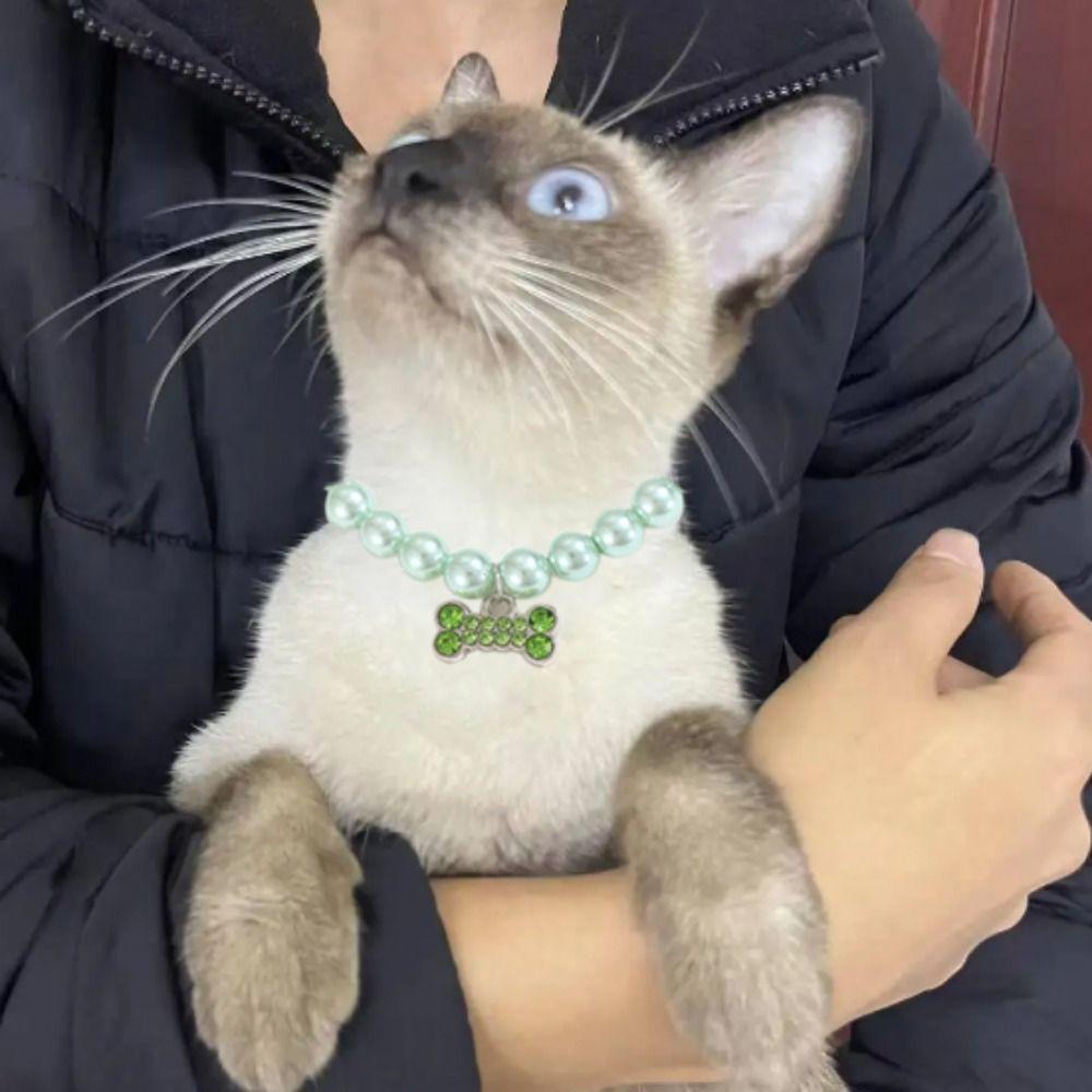 Adjustable Pearl Cat Collar Decorative Cat Rhinestone Collar Fashion Pet Pearl Necklace Wedding