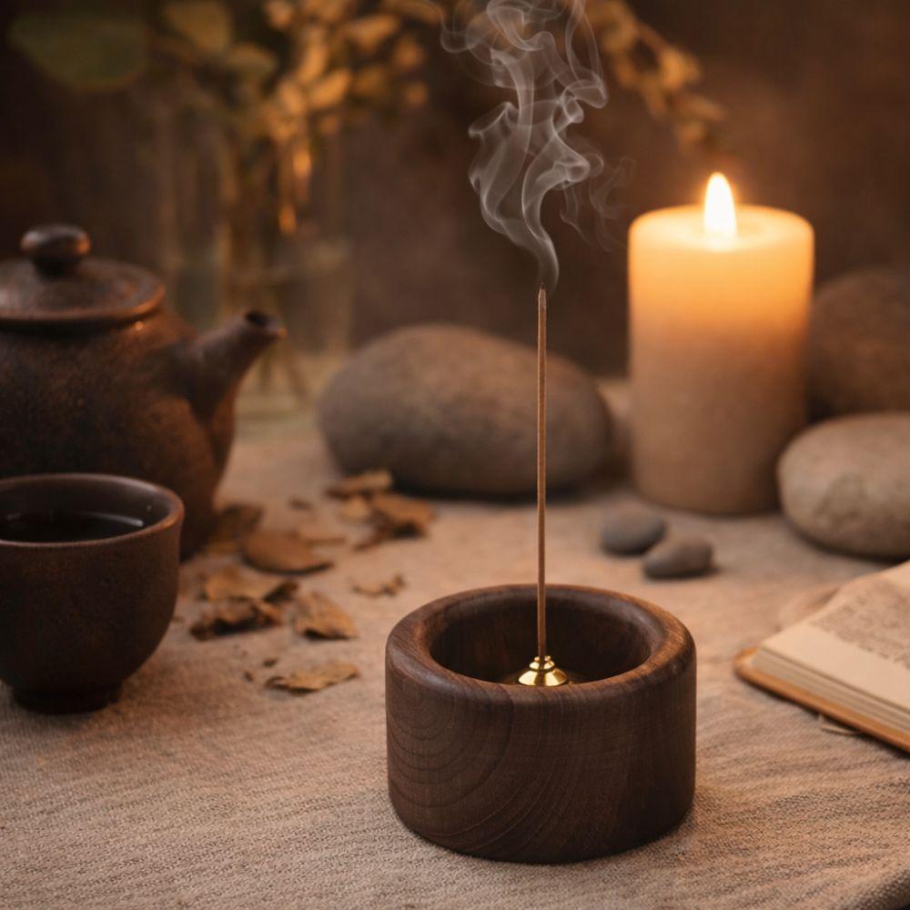 Round Wooden Incense Holder Handmade Incense Base Multi-functional Incense Tray  Tea Ceremony