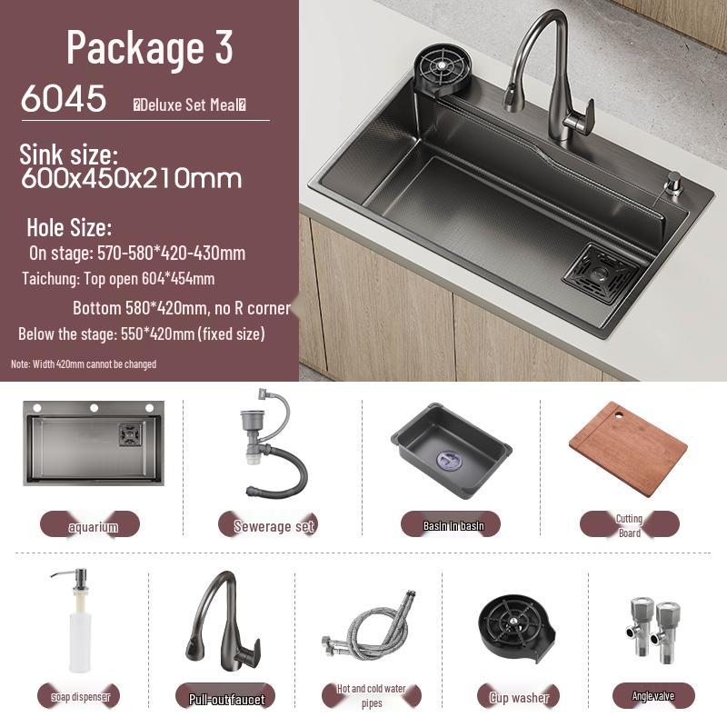 Handmade Gunmetal Gray SUS304 Stainless Steel Large Single Bowl Kitchen Sink