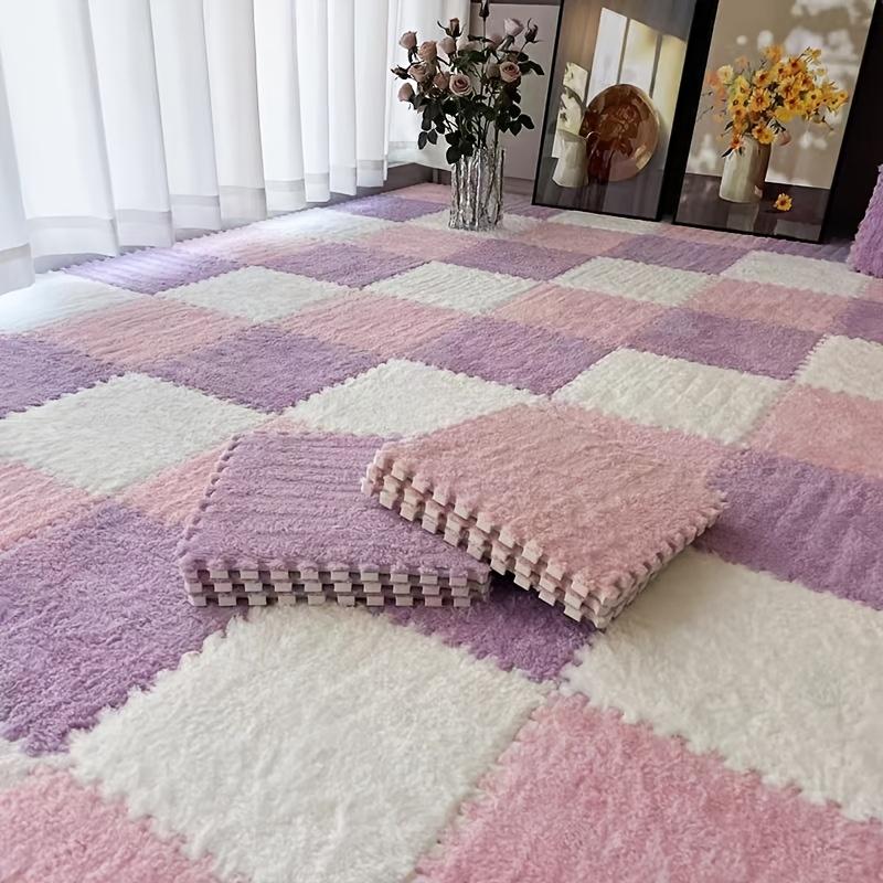 

15pcs Thick Plush Interlocking Mat Tiles for Bedroom Living Room Square Washable Soundproof Warm Suitable for All Seasons 15Pcs