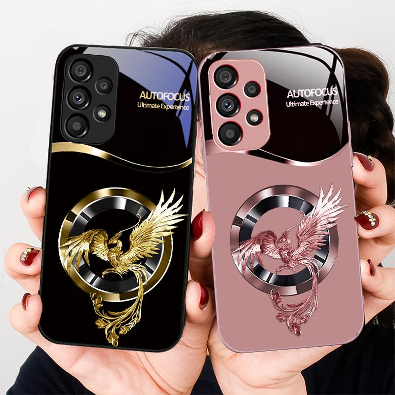 Circle Phoenix Gold Samsung Galaxy S23 24 Plus S20 21 FE S25 Ultra A70 72 73 51 52 53 Tempered Glass Phone Case