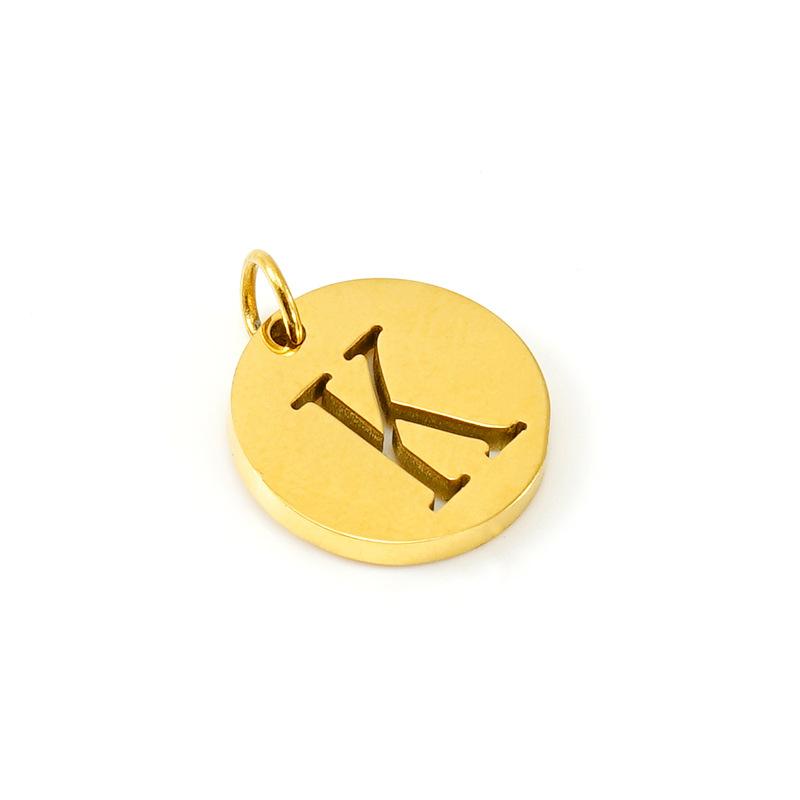 New titanium steel English letter DIY pendant fashionable stainless steel round hollow letter pendant