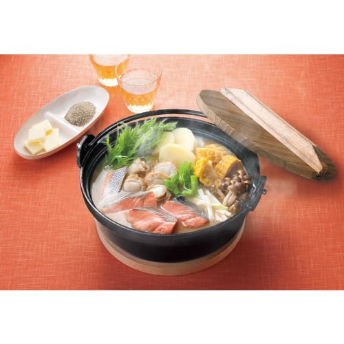 Ishigaki Irori Pot, Black, 17cm, with Wooden Lid, Gas/IH Compatible, Cast Iron, 3984