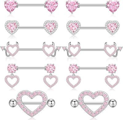 Hartvormige Tepelpiercings met Versieringen - Lichaadossier Set