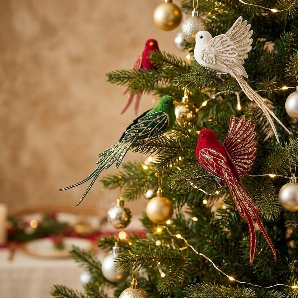 Realistic Glitter Christmas Bird Clip Ornament Artificial Spread-Wing Bird Wedding Festive