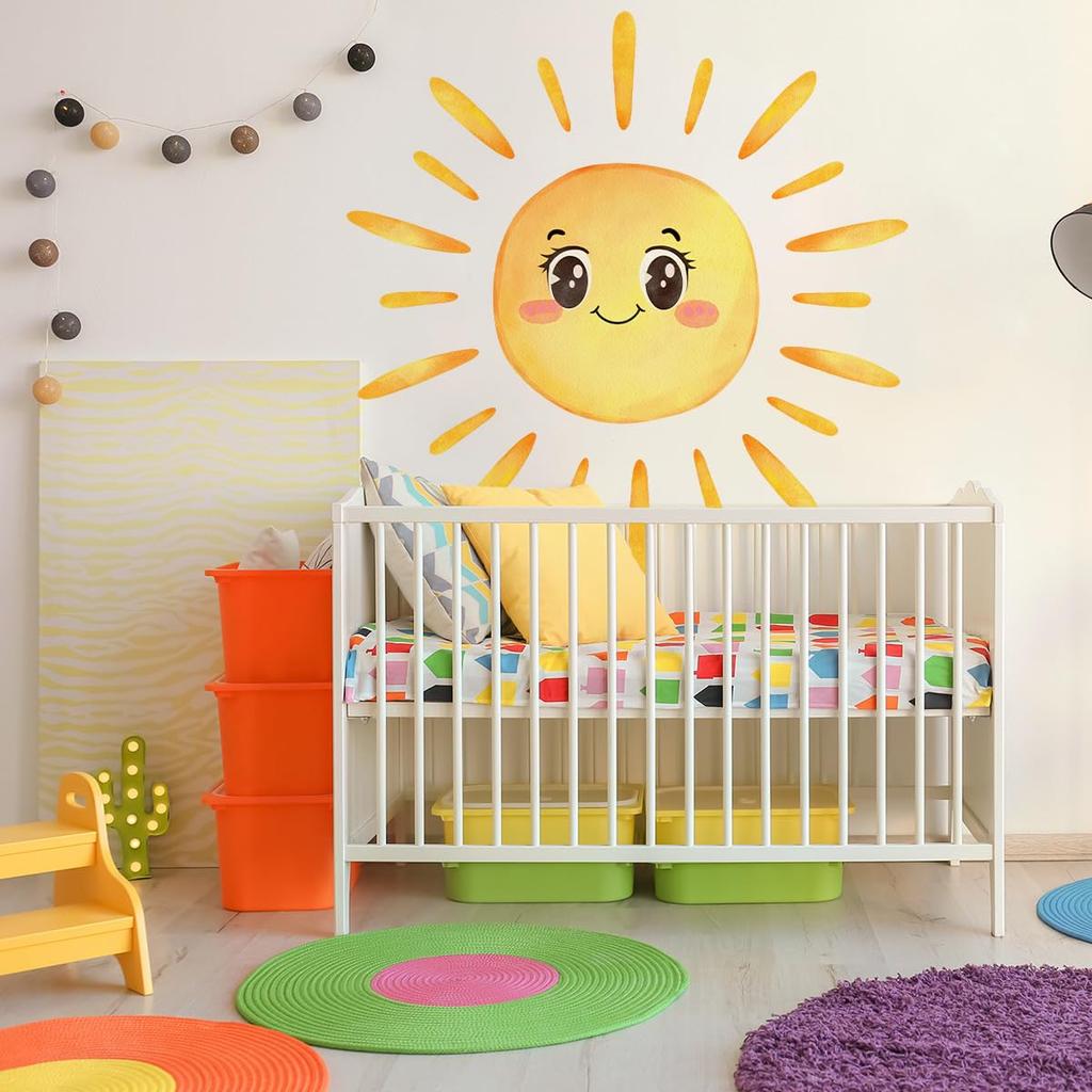 Cute sun wall stylish DIY room wall and room rental wall paper stickers, wallpaper, removable, decor, kids' art, boy's girl's wallpaper,