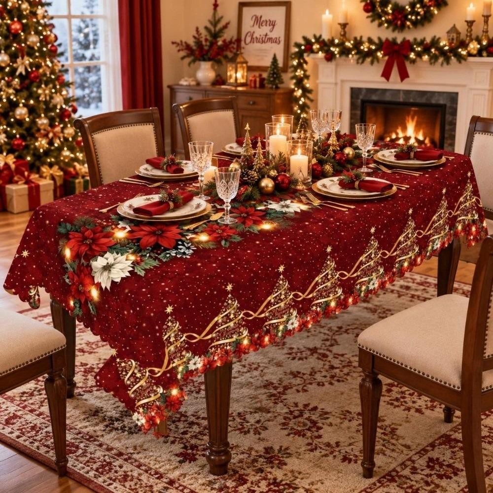 Oil-proof Christmas Santa Claus Tablecloth Waterproof Xmas Deer Table Mat Home Dector