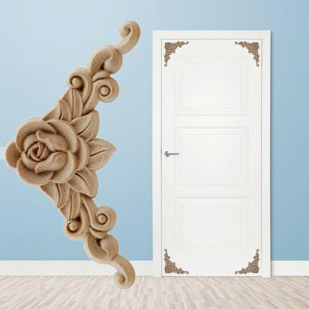 Furniture Parts Wooden Figurines Crafts Corner Appliques Frame Wood Carved Woodcarving Decorative