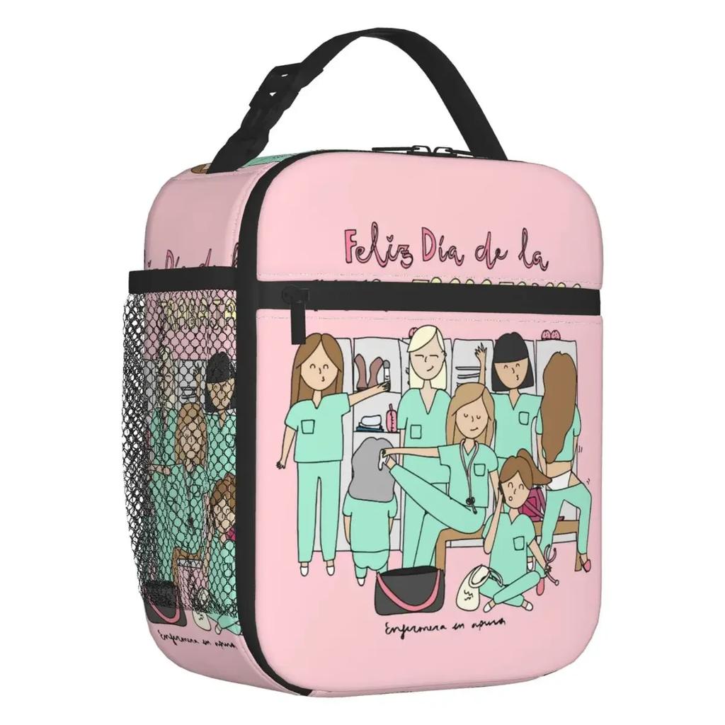 Cartoon Ladies Nurse Doctor Printed Portable Lunch Box for Women Multifunction Cooler Thermal Food Insulated Lunch Bag