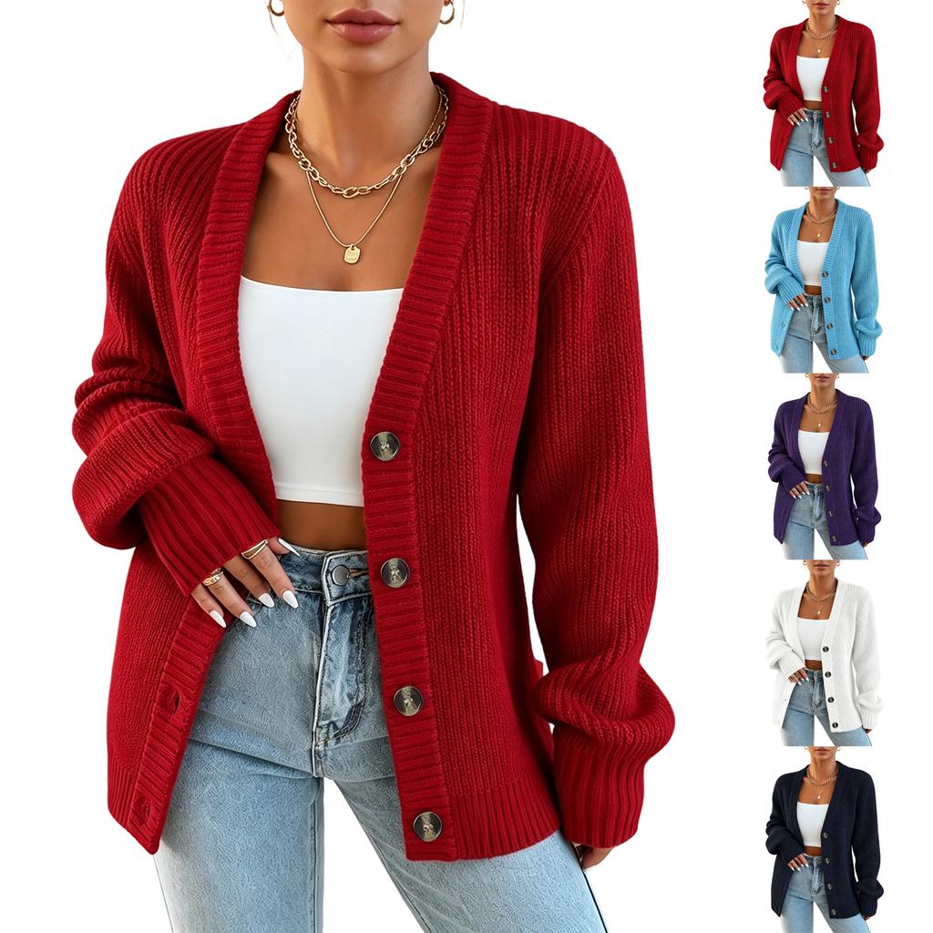 Women's Casual Button Front V Neck Knit Cardigan Sweater Jacket Outerwear for Fall Winter