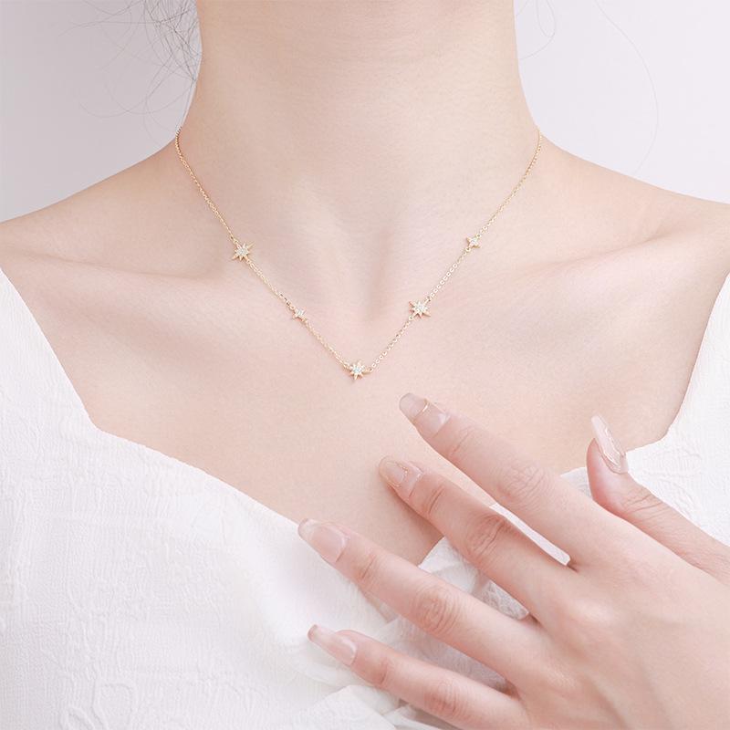 Opal Inlaid Sterling Silver Four-Pointed Star Tassel Necklace - Versatile Clavicle Chain Christmas Gift