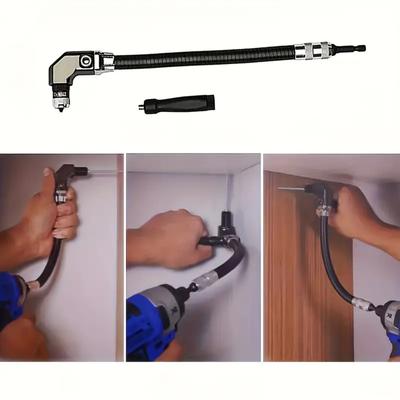 Accessoire de Perceuse à Angle Droit 90 Degrés Extension Flexible pour Visseuse Adaptateur Réglable pour Outils de Menuiserie