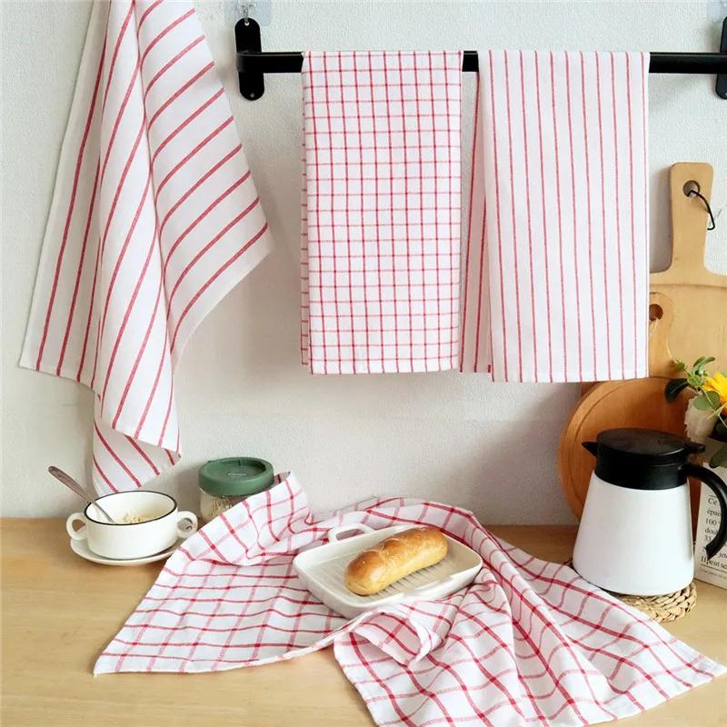 

4Pcs/set 50x70cm Classical Plaid Striped Cotton Tea Towel Kitchen Table Napkin Cleaning Cloth Xmas New Year Party Gift красный