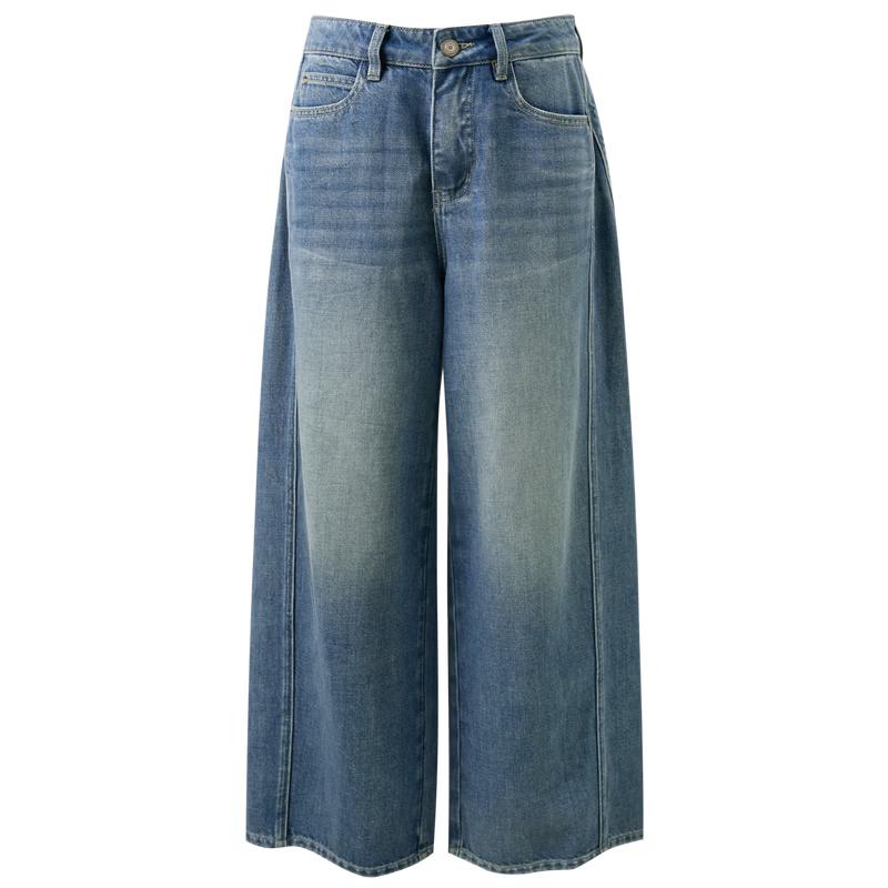Sancai Women's 100% Cotton Loose Wide-Leg Jeans