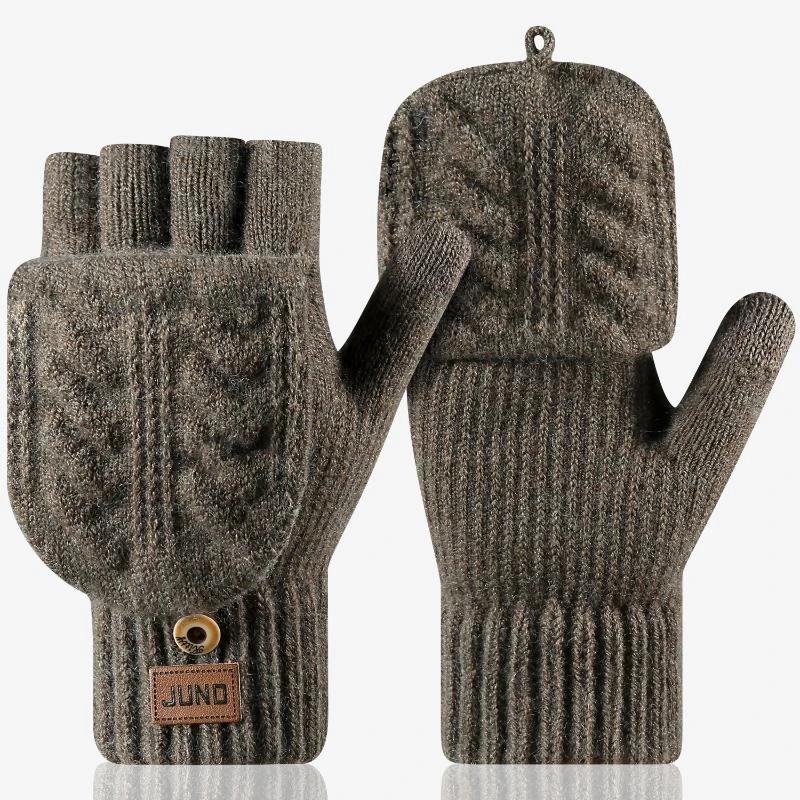 Fashion Thick Winter Knitted Gloves Keep Warm Solid Color Touchscreen Gloves Fingerless Flip Gloves Winter