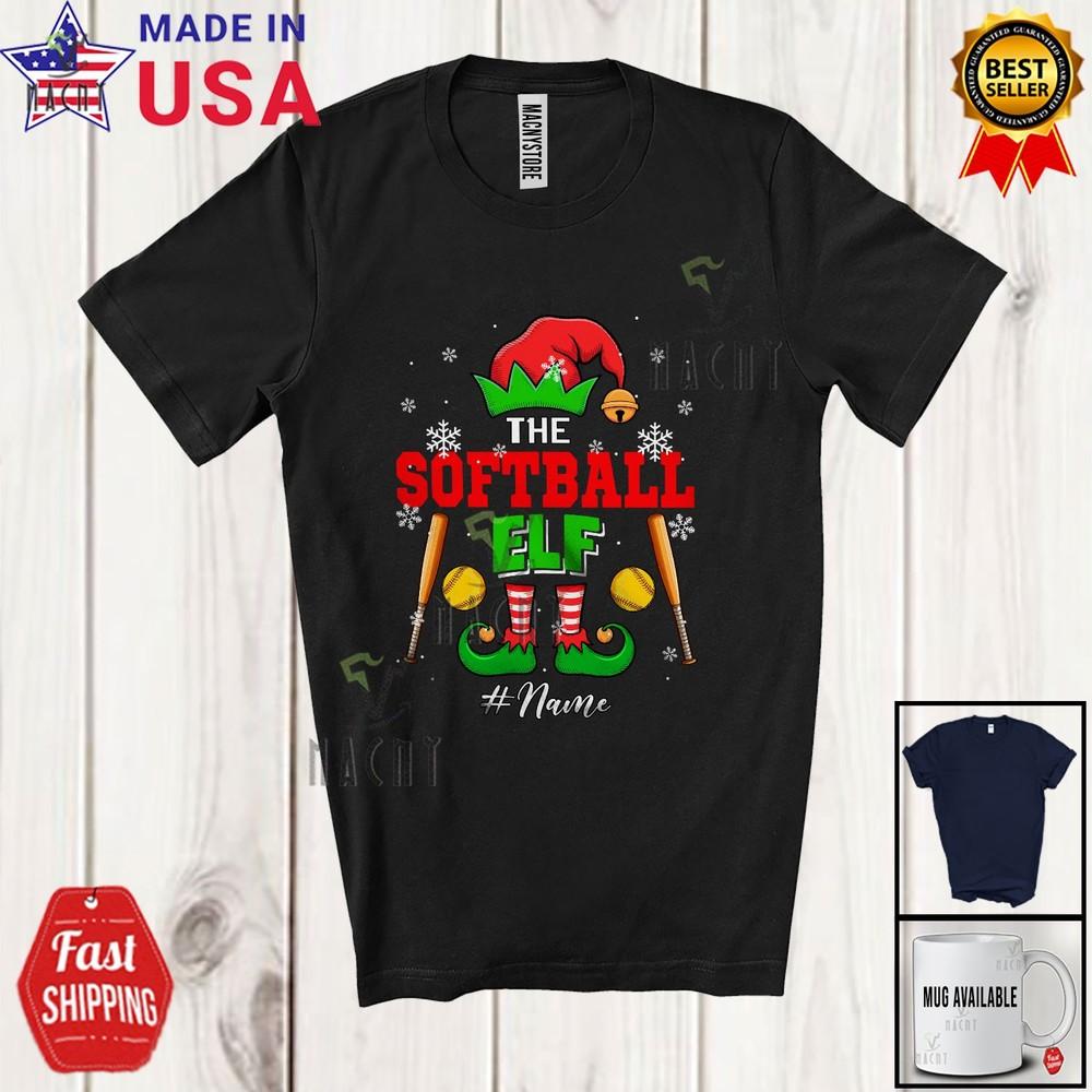 

Custom Name Softball Elf Christmas Softball Player Sport Friends Family Shirt M