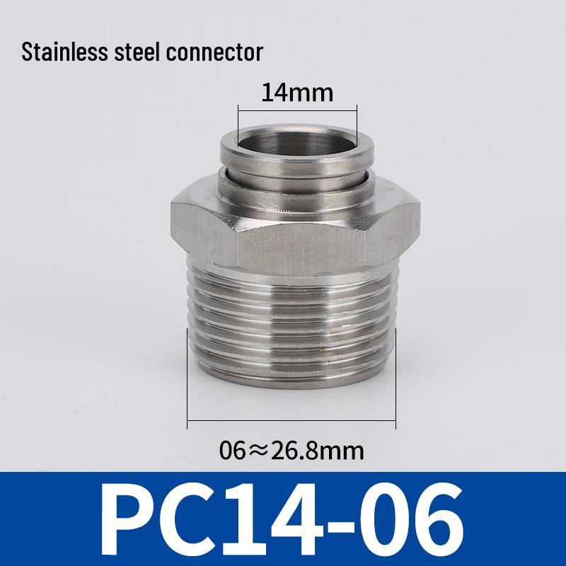 304 Stainless Steel Threaded Pneumatic Air Hose Quick Connect Fitting, PC/PL Options: 8-02, 4-M5, 6-01, 10-03.