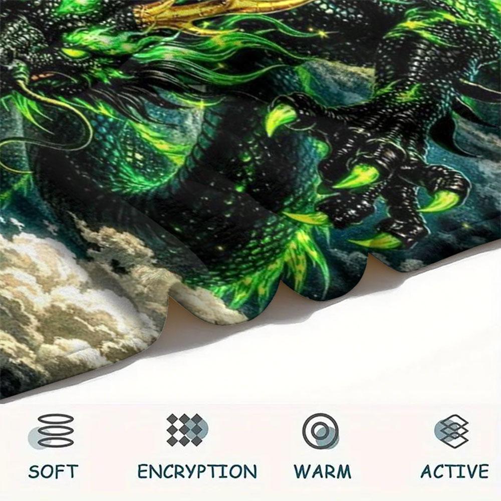 Green Dragon Clouds Blanket Camping Trip Soft And Comfortable Sheet Bedroom Machine Washable