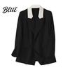 Versatile Basic Suit Jacket Women Casual Coat Notched Lapel Long Sleeve Patchwork Color Double Breasted