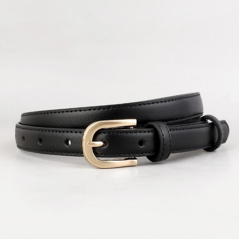 

Minimalist Leather Belt For Women With Vintage Elements And Silver Buckle For Office Style чёрный