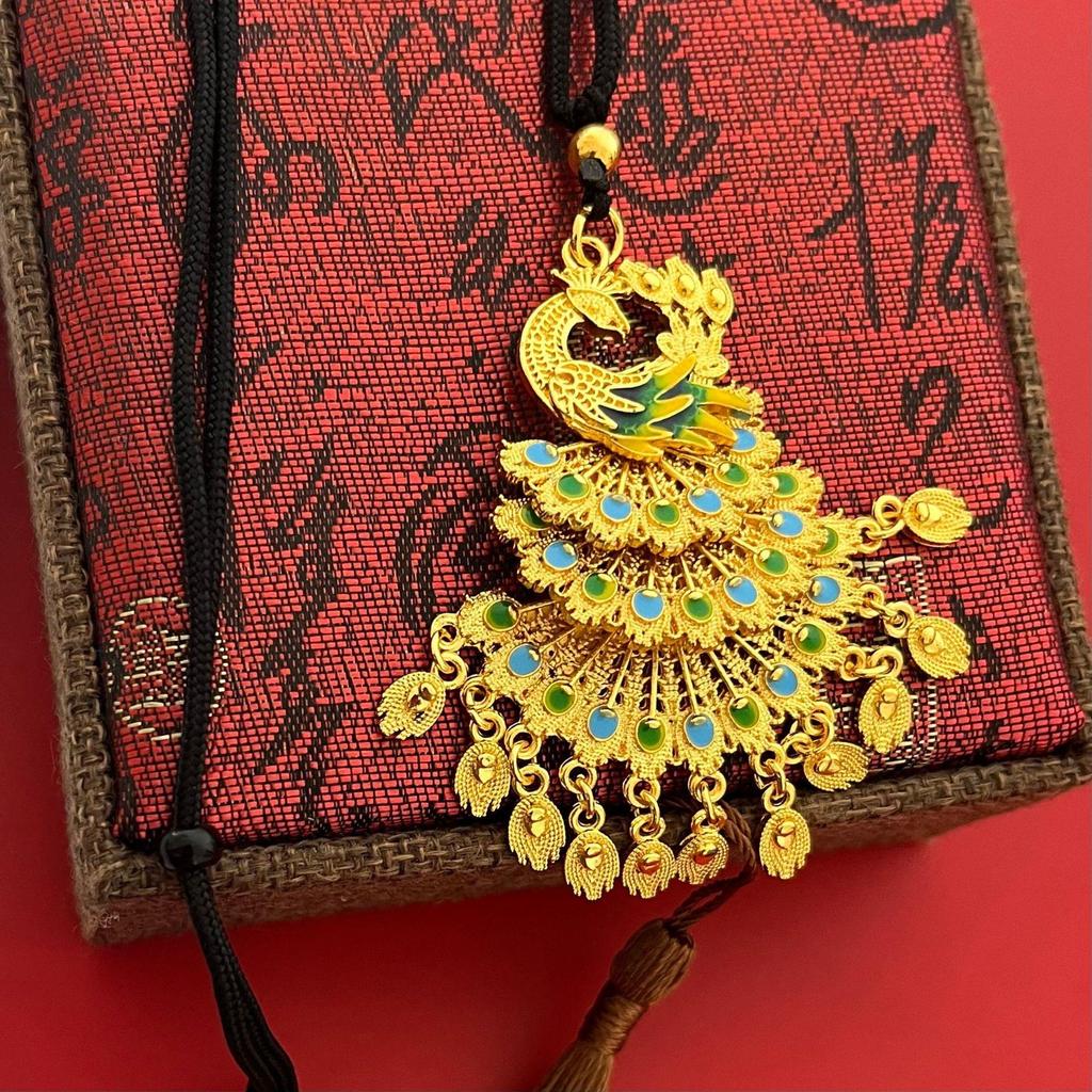Vintage Ethnic Peacock Pendant Necklace with Enamel and Gold Accents - Retro Phoenix Design