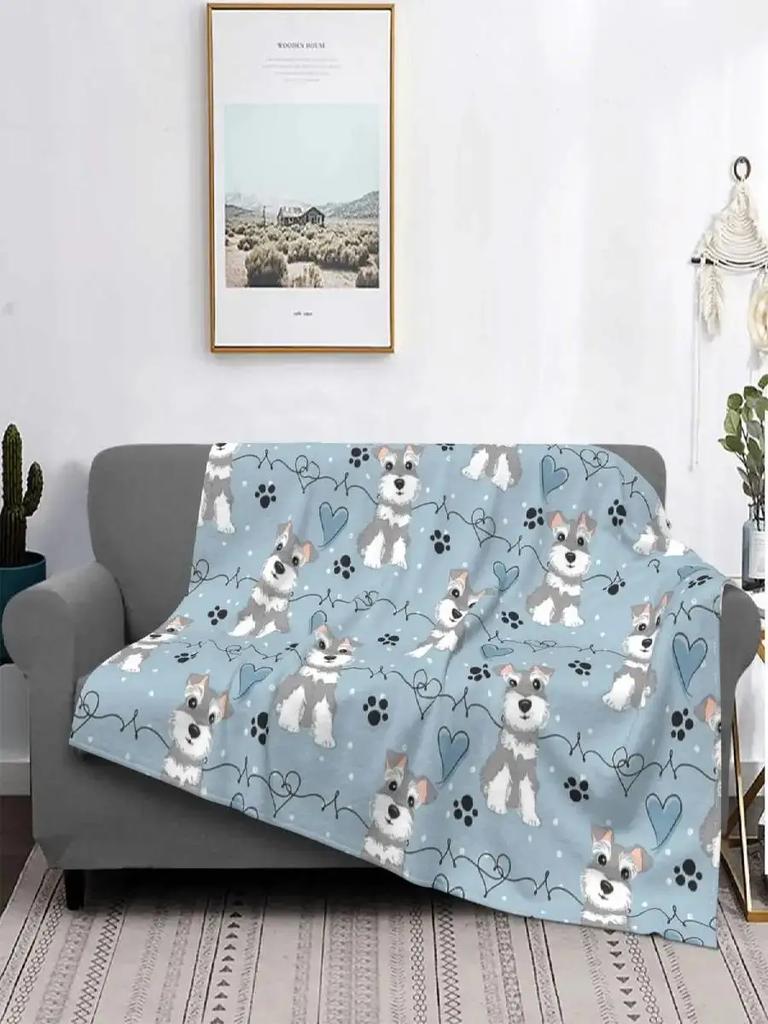 Coral Fleece Throw Blanket for Couch Decor Perfect Miniature Schnauzer Plush Salt and Pepper Theme Home Bedding Textile