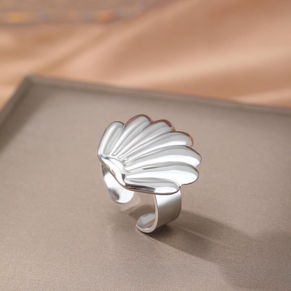 Vintage Stainless Steel Scallop Rings for Women Men Classic Ocean Starfish Shell Open Rings Aesthetic Jewelry Summer Beach Gift