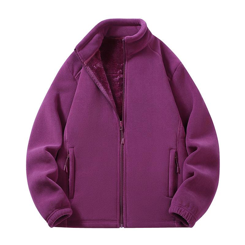 Autumn/Winter Fleece Couple's Jacket: Velvet-Thickened, Warm, Stand Collar, Pure Color Outerwear