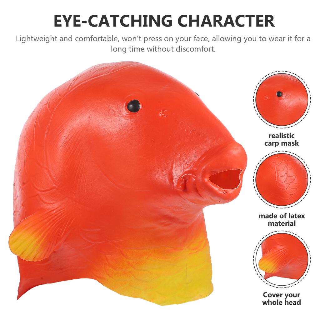 Realistic Carp Head Mask Red Goldfish Style Full Head Coverage for Cosplay Party Halloween Festival Outdoor Events Comfortable