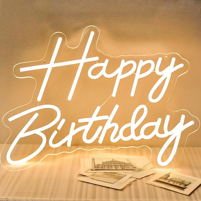 Happy Birthday Neon Sign for Backdrop, LED Happy Birthday Light Up Sign, USB Powered Dimmable Neon Light for Birthday Party Decorations Wall Decor,