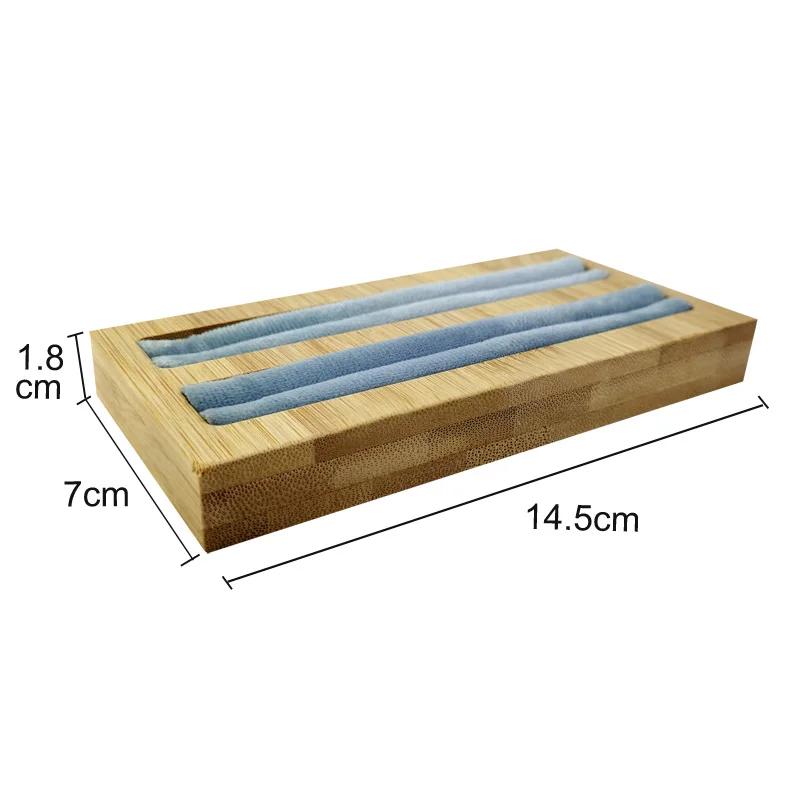 Velvet Square Ring Tray With Bamboo Wood Base 2 Slots Ring And Accessory Display Stand Earrings Jewelry Storage Rack 14.5*7CM