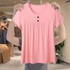 This Summer's New Versatile Foreign-style Button Design Pullover Short-sleeved Top Large-size Women's Loose Clothing