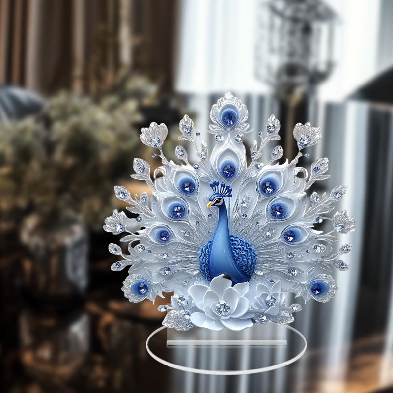 1PC animal series white and blue peacock open screen desktop ornament home living room study ornament gift character