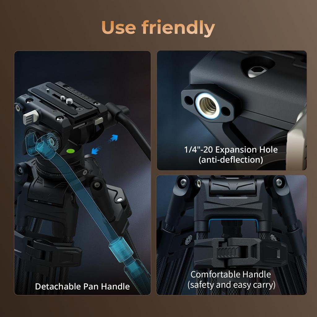 SmallRig Carbon Fiber Professional Video Tripod with Height Maximum Height of Fluid QR Plate Payload SmallRig 5111 AD-80S Tripod, Free-Speed One-Step