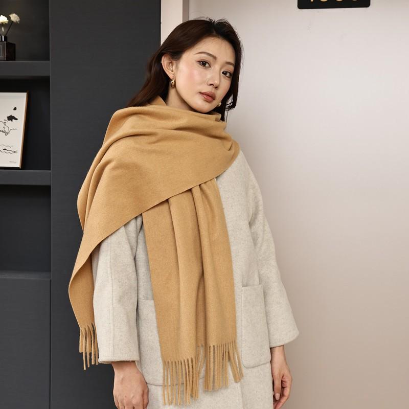 Womens Solid Color Wool Scarf With Fringe Winter Warm Shawl Mens Lightweight Cashmere-Blend Wrap Korean Style