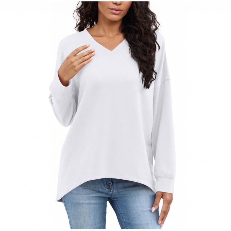 Women S Casual Solid V Neck Long Sleeve Pullover Sweatshirt