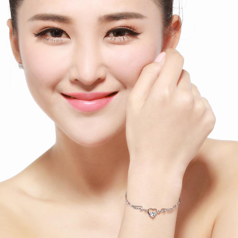 925 Silver Crystal Beaded Bracelet with Angel Wing & Heart Charm, Korean Style Double Layer for Women - Perfect Christmas Gift or Couple's Jewelry
