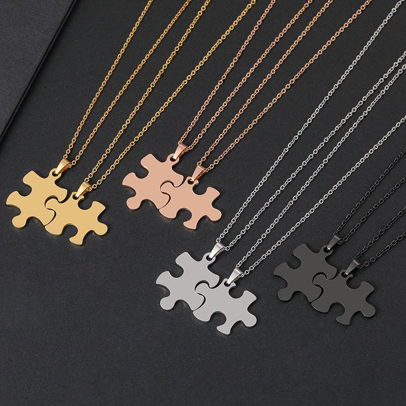 Puzzle Pair of Blank Laser Color Printing Materials, Holiday Gifts, Lettering, Stainless Steel Cross Chain, Necklace.