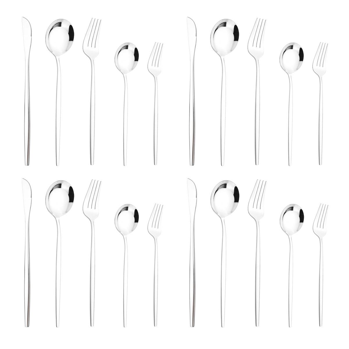 

20 шт., черный набор посуды, нож, вилка, десертная ложка, столовые приборы, зеркало, столовые приборы из нержавеющей стали, столовые приборы в западном стиле, кухонная посуда серебряный