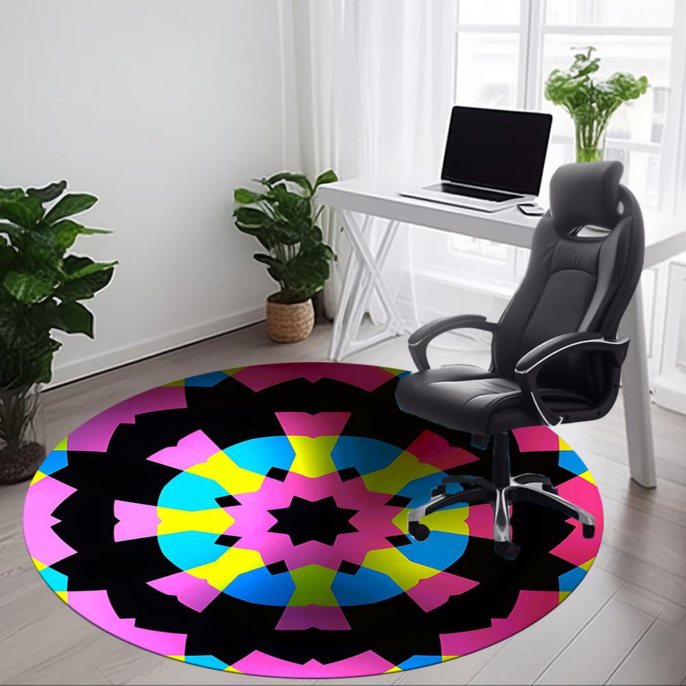 1pc Kaleidoscope Pattern Chair Carpet for Office, Round Non Slip Durable Large Size Office Carpet, Suitable for Office