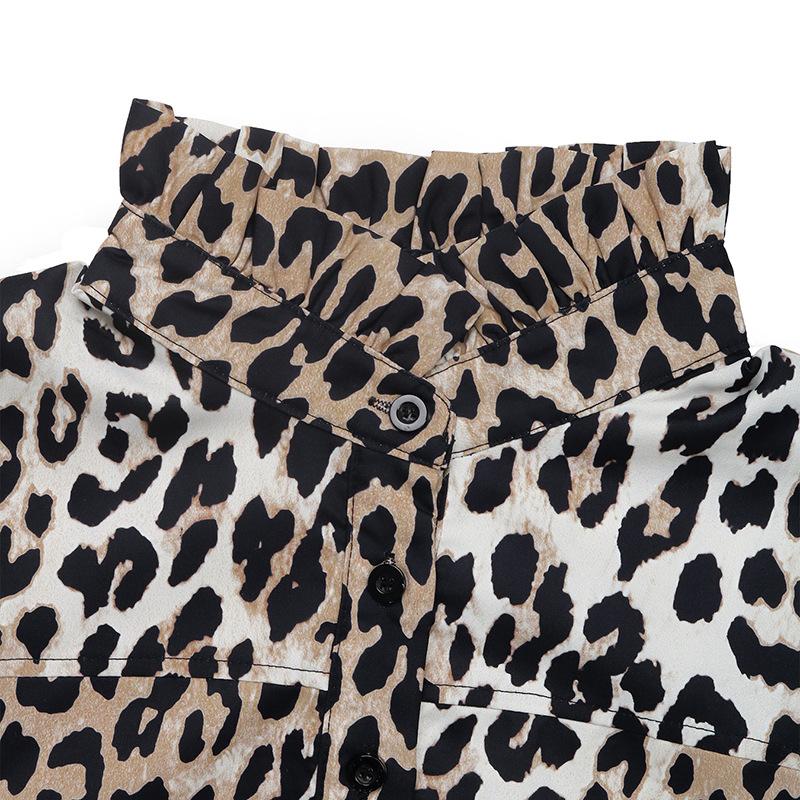 YYFS Women's Fashion Spring Fall Leopard Print Long Sleeve High Neck Loose Waistline Casual Dresses