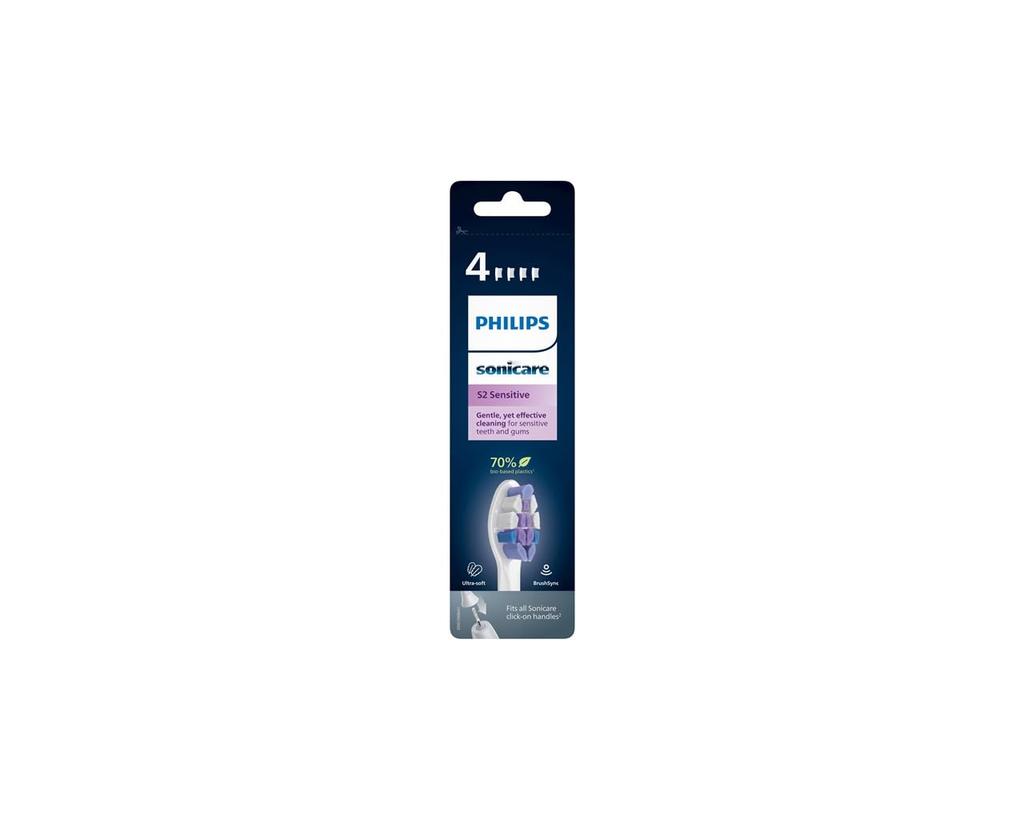 Philips Sonicare Brush Heads S2 Sensitive Brush Heads with Ultra Soft Bristles for Sensitive Teeth and Pack of 4 Gums, White, (Model HX6054/10)