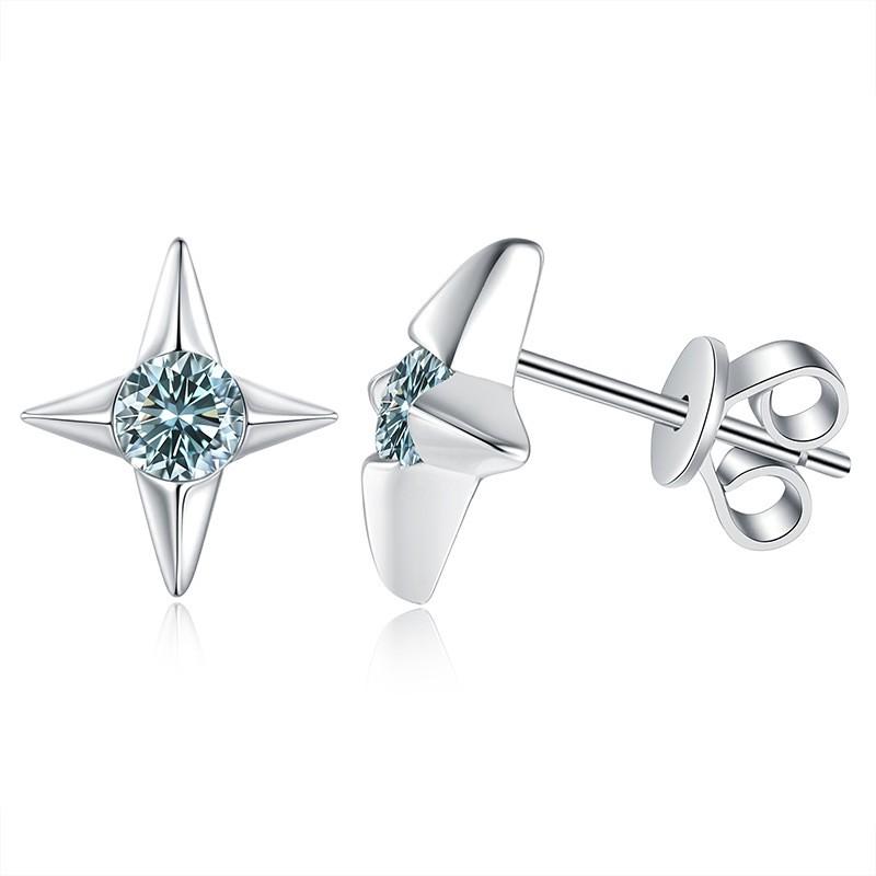 Sterling Four-Point Star Stud Earrings With 60pt Moissanite Men Women Chic Fashion Jewelry 925 Sterling Silver